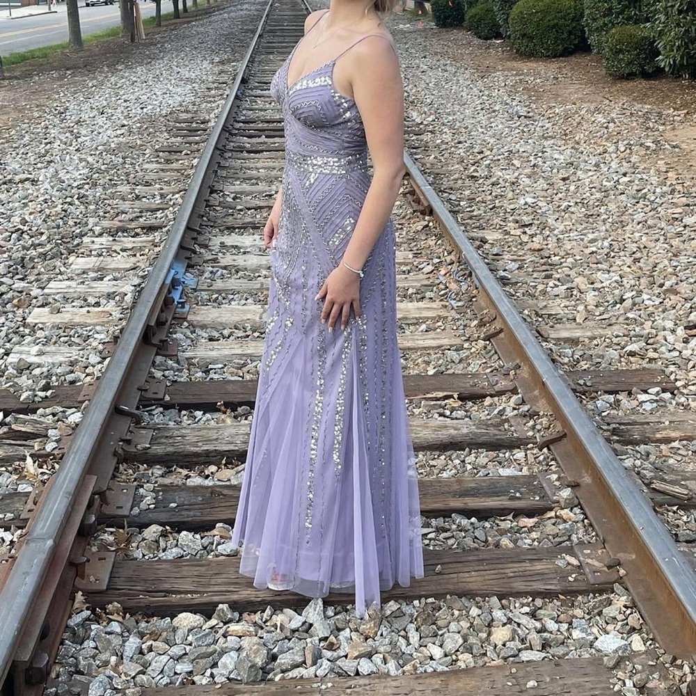 Lavender Beaded Spaghetti-Strap Prom Dress